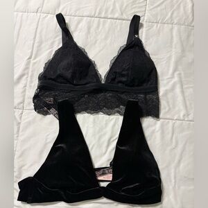 NWT Victoria's Secret Black Lace & Velvet Bralette Duo